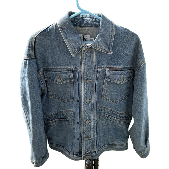 Calvin Klein Jean Trucker Jacket Size M Men’s Western Logo Patch Vintage - Picture 1 of 10